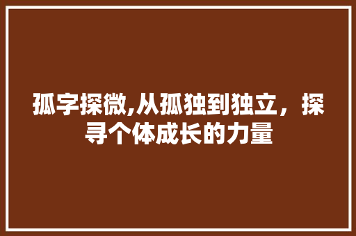 孤字探微,从孤独到独立，探寻个体成长的力量