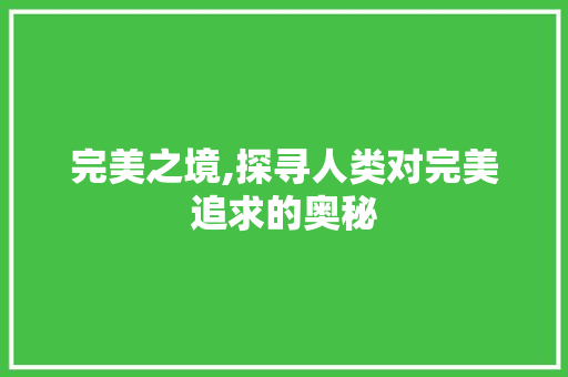 完美之境,探寻人类对完美追求的奥秘