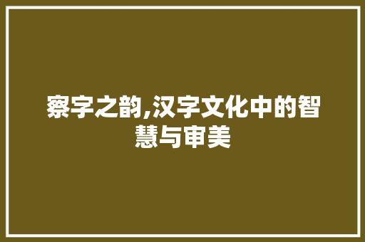 察字之韵,汉字文化中的智慧与审美