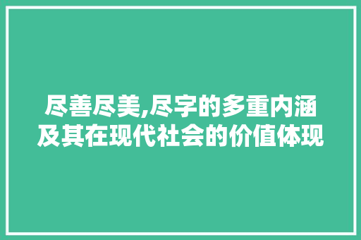 尽善尽美,尽字的多重内涵及其在现代社会的价值体现