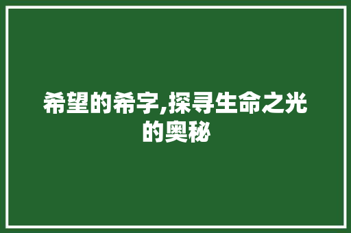 希望的希字,探寻生命之光的奥秘