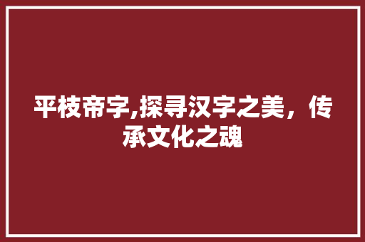 平枝帝字,探寻汉字之美，传承文化之魂