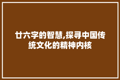廿六字的智慧,探寻中国传统文化的精神内核