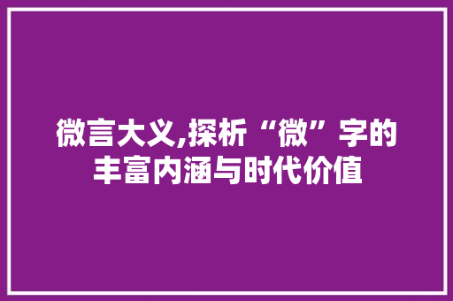 微言大义,探析“微”字的丰富内涵与时代价值