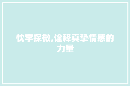 忱字探微,诠释真挚情感的力量