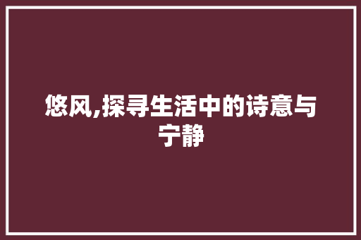 悠风,探寻生活中的诗意与宁静