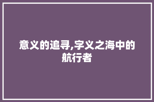 意义的追寻,字义之海中的航行者