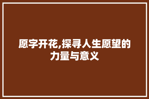 愿字开花,探寻人生愿望的力量与意义
