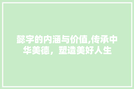 懿字的内涵与价值,传承中华美德，塑造美好人生