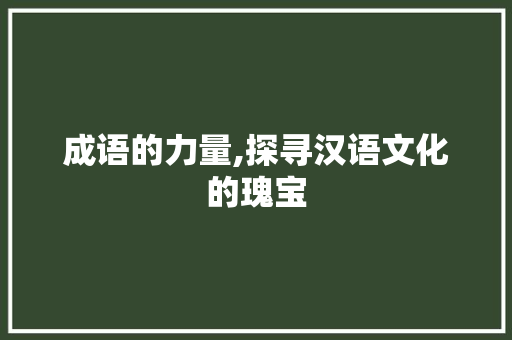 成语的力量,探寻汉语文化的瑰宝