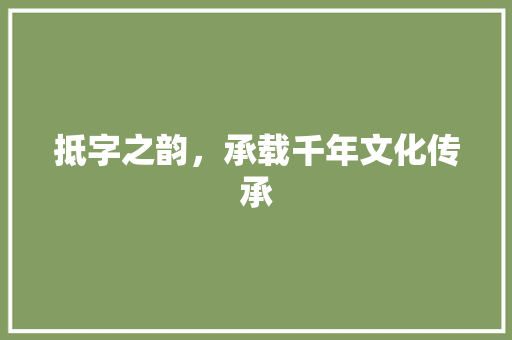 抵字之韵，承载千年文化传承