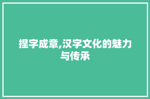 捏字成章,汉字文化的魅力与传承