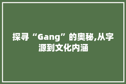探寻“Gang”的奥秘,从字源到文化内涵