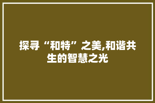 探寻“和特”之美,和谐共生的智慧之光