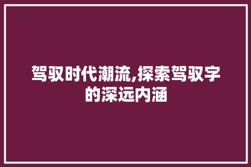 驾驭时代潮流,探索驾驭字的深远内涵