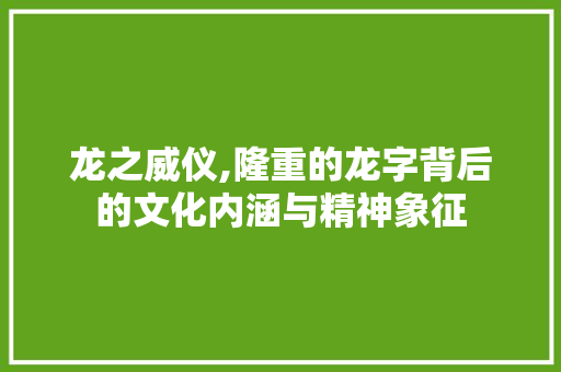 龙之威仪,隆重的龙字背后的文化内涵与精神象征