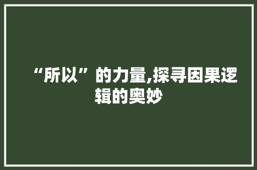“所以”的力量,探寻因果逻辑的奥妙