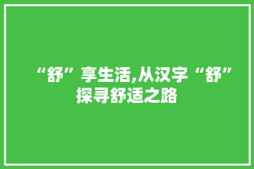 “舒”享生活,从汉字“舒”探寻舒适之路