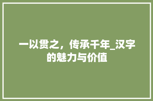 一以贯之，传承千年_汉字的魅力与价值