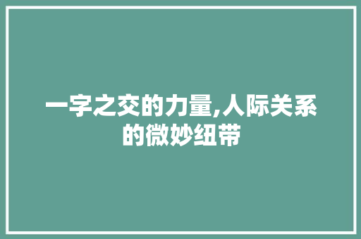 一字之交的力量,人际关系的微妙纽带