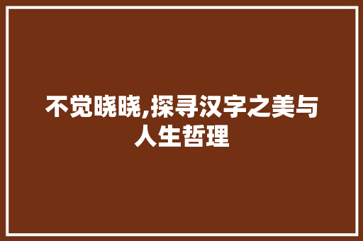 不觉晓晓,探寻汉字之美与人生哲理