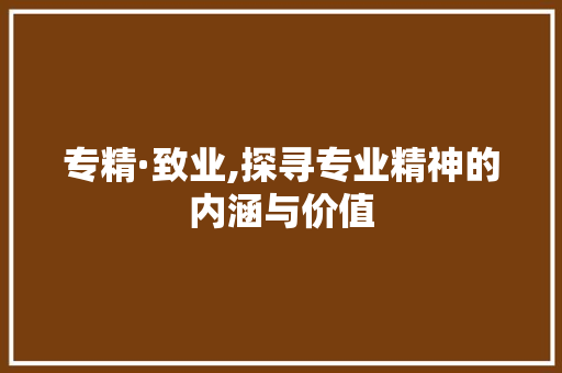 专精·致业,探寻专业精神的内涵与价值