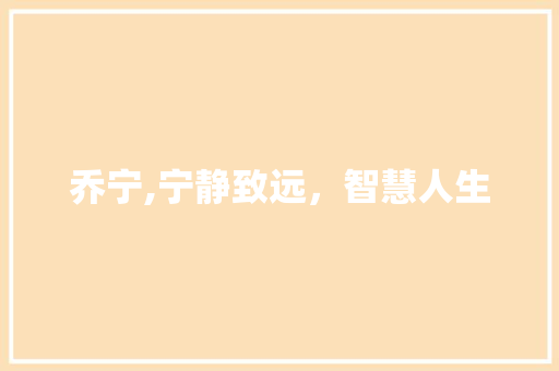 乔宁,宁静致远，智慧人生