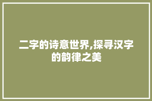 二字的诗意世界,探寻汉字的韵律之美