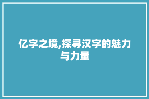 亿字之境,探寻汉字的魅力与力量