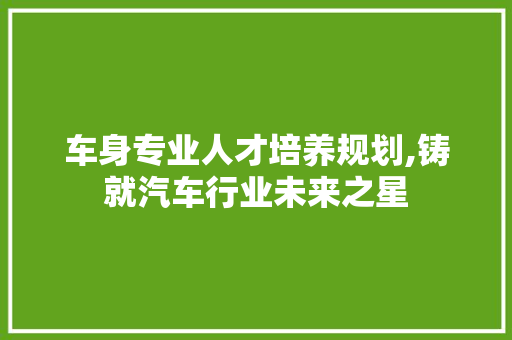 车身专业人才培养规划,铸就汽车行业未来之星