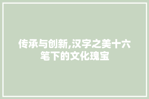 传承与创新,汉字之美十六笔下的文化瑰宝