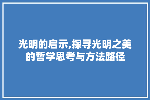 光明的启示,探寻光明之美的哲学思考与方法路径