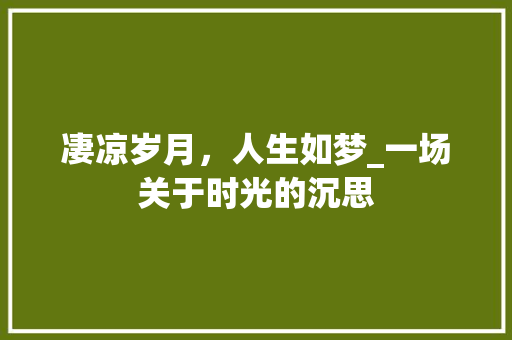 凄凉岁月，人生如梦_一场关于时光的沉思