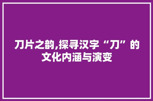 刀片之韵,探寻汉字“刀”的文化内涵与演变