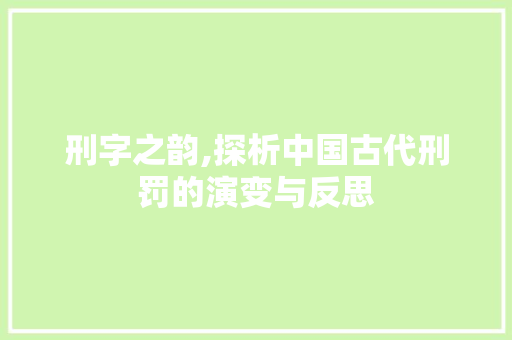 刑字之韵,探析中国古代刑罚的演变与反思