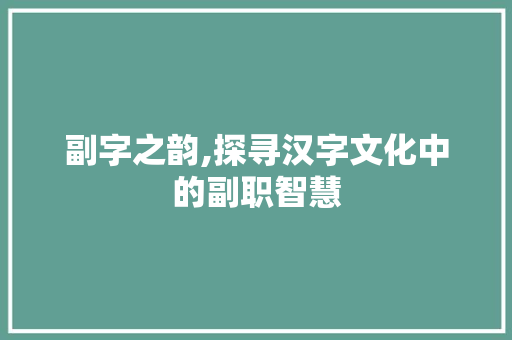副字之韵,探寻汉字文化中的副职智慧