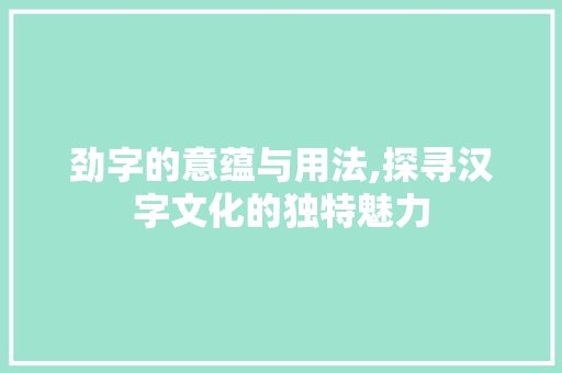 劲字的意蕴与用法,探寻汉字文化的独特魅力