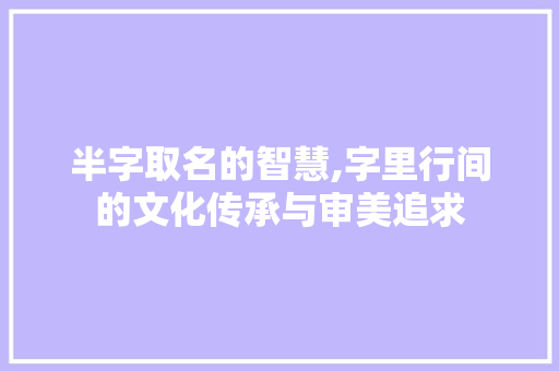 半字取名的智慧,字里行间的文化传承与审美追求