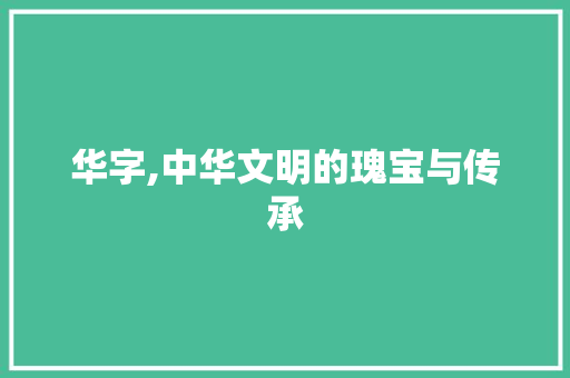 华字,中华文明的瑰宝与传承