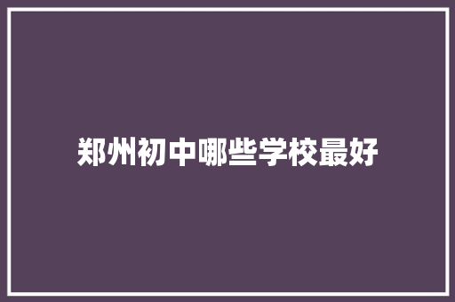 郑州初中哪些学校最好