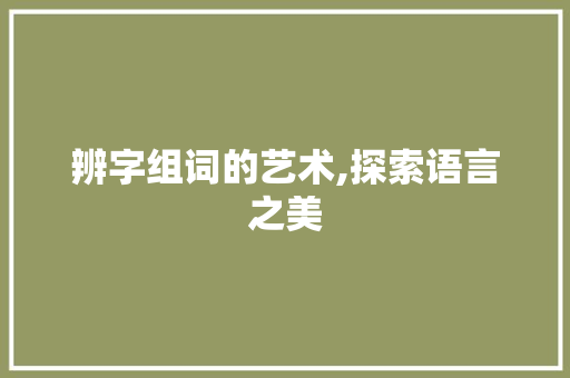 辨字组词的艺术,探索语言之美