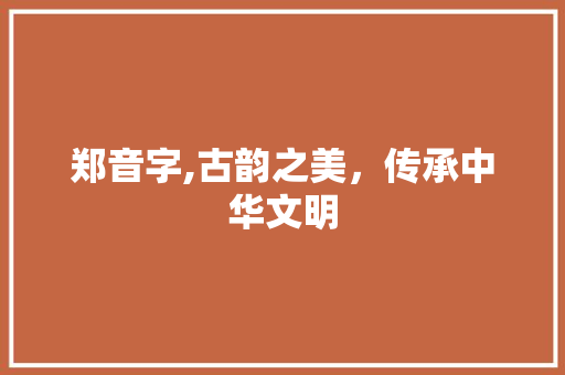 郑音字,古韵之美，传承中华文明