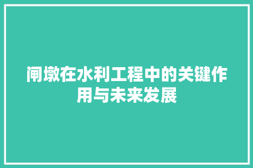 闸墩在水利工程中的关键作用与未来发展