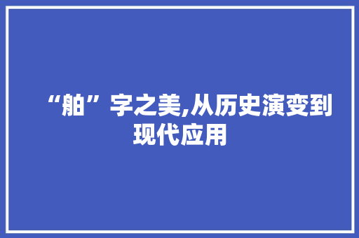 “舶”字之美,从历史演变到现代应用