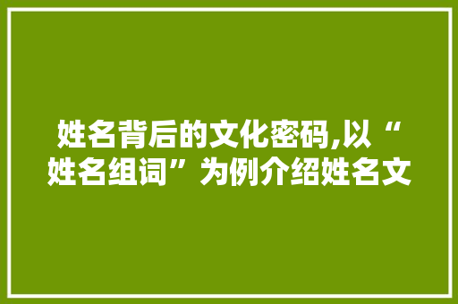姓名背后的文化密码,以“姓名组词”为例介绍姓名文化的独特