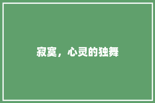 寂寞，心灵的独舞