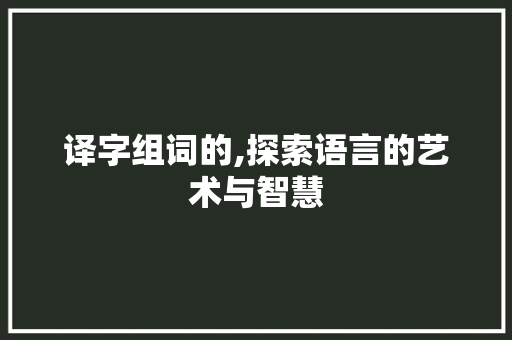 译字组词的,探索语言的艺术与智慧