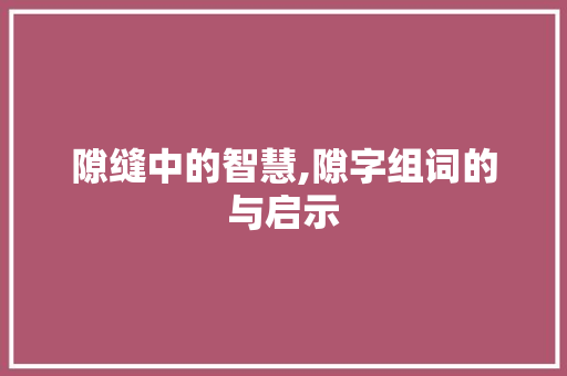 隙缝中的智慧,隙字组词的与启示
