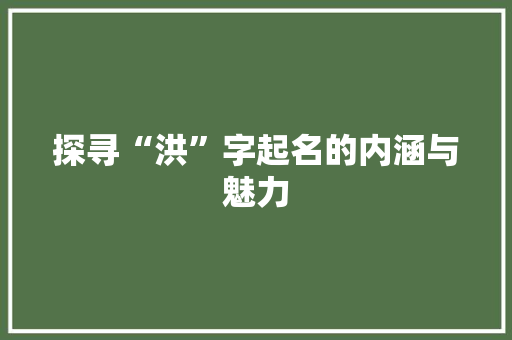 探寻“洪”字起名的内涵与魅力