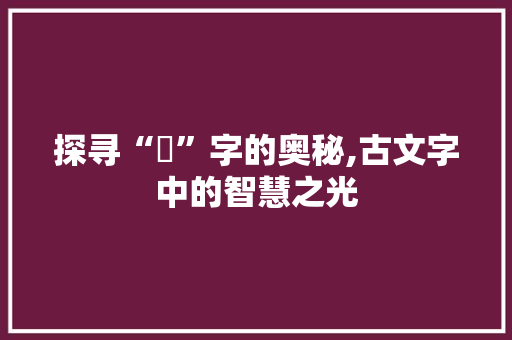 探寻“瑐”字的奥秘,古文字中的智慧之光